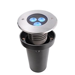 LED Gulvindbygningslampe III RGB Udend�rsspot, 24V DC, 6W, 30�, rustfrit st�l, s�lv