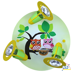Rondell spotlight OWL FAMILY, nursery lamp, 3x E14, lime green