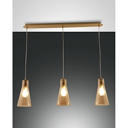 Pendant luminaire DAFNE, E27, 3x 40W, IP20, satin brass/amber