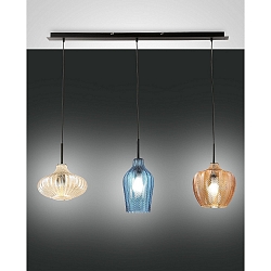 Pendel OLBIA 3-flammer E27 IP20, rav, azur, champagne, sort