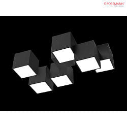 LED Ceiling luminaire ROCKS, cube, 6 flames, 3720lm, 43,8W, 2700K, black/matt, dim-to-warm