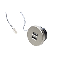 USB Dobbelt stikkontakt 24Vdc, sek. 5V, 1x2.1A / 2x1.05A, maks. 15W, rustfrit st�l look, inkl. adapterring