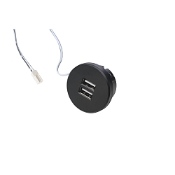 USB Dobbelt stikkontakt 24Vdc, sek. 5V, 1x2.1A / 2x1.05A, maks. 15W, rustfrit st�l look, inkl. adapterring, sort
