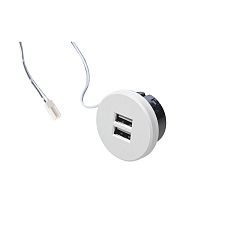 USB Dobbelt stikkontakt 24Vdc, sek. 5V, 1x2.1A / 2x1.05A, maks. 15W, rustfrit st�l look, inkl. adapterring, hvid
