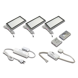 Set of 3 Under-cabinet luminaire Dynamic LED Sky 6W + surface remote control + LED transformer 30W, stainless steel optic