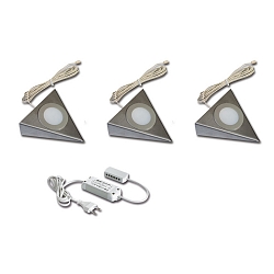 Set of 3 LED DreiCorner Under-cabinet luminaire UL 2-LED F + transformer LED 24 / 15W, stainless steel, 3W 3000K