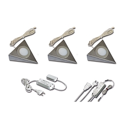Set of 3 LED DreiCorner Under-cabinet luminaire UL 2-LED F, with EBS 4 switch + transformer LED 24 / 15W, stainless steel