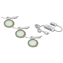 S�t af 3 LED Overfladelampe FR 68-LED, Inbygning / Overflade montering, rund, inkl. Transformer LED-24 / 15W