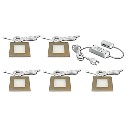 S�t af 5 LED Indbygningslampe FQ 68-LED, firkantet, inkl. LED Transformer LED-24 / 30W, 4W 4000K, rustfrit st�l look