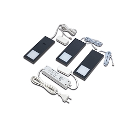 Set of 3 LED Under-cabinet luminaire LED Slim-Pad F, IP20, with IR Dimmer + transformer LED 24 / 30W, 5W 4000K, black