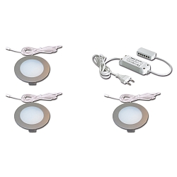 S�t af 3 LED Indbygnings Overfladelampe FR 78-LED, IP44, LED-24 forbindelse, CRi >90, 4W 3000K, rustfrit st�l look