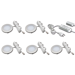 Set of 5 FR 55-LED 3W 3000K, stainless steel look + LED transformer LED 24 / 30W