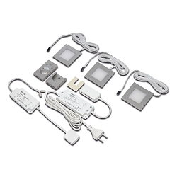 S�t af 3 Dynamic LED Indbygningsspot FQ 68-LED 4W, firkantet, rustfrit st�l look, 24V DC, Funk-FB Overflade