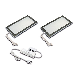 S�t af 2 LED Skab armatur LED Sky 6W + LED Transformer LED-24 / 30W, 3000K, rustfrit st�l look