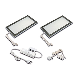S�t af 2 LED Skab armatur LED Sky 6W med Sonar-d�mper + LED Transformer LED-24 / 30W, 4000K, rustfrit st�l look