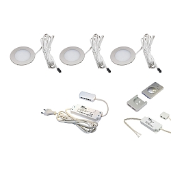 S�t af 3 Dynamic FR 55-LED 3W, rustfrit st�l look, 24V DC, Radio Overflade, Transformer 15W
