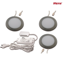 LED Recessed luminaire FAR 58, 3er Set, 3x 3W, 4000K, IP20, brushed stainless steel