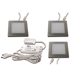 LED Recessed luminaire FAQ 58, 3er Set, 3x 3W, 3000K, IP20, brushed stainless steel