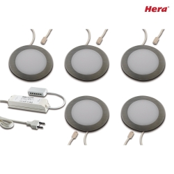 LED Recessed luminaire FAR 58, 5er Set, 5x 3W, 3000K, IP20, brushed stainless steel