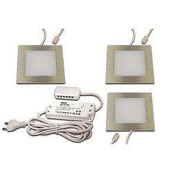 LED Indbygningslampe FAQ 68, 3er Set, 3x 4W, 3000K, IP20, b�rstet rustfrit st�l