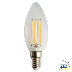 LED Lyskilde E14, C35, 4W, kerteformet, Filamentimitation, klar glaspre, varm hvid, flimmer fri