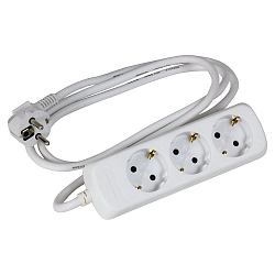 Socket, 3 gange, 3G1,5mm�, hvid, 1,5m tilslutningskabel