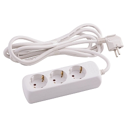 Socket, 3 gange, 3G1,5mm�, hvid, 3m tilslutningskabel