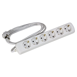 Socket, 6 gange, 3G1,5mm�, 1,5m tilslutningskabel, hvid
