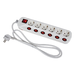 Bord socket, 6 gange, IP20, hvid