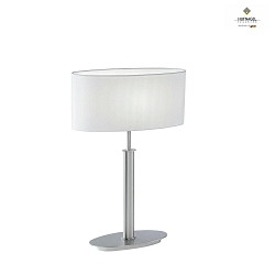 Table lamp ARUBA with oval shade, height 44cm, E27, with cable switch, matt nickel, white chintz