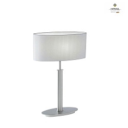 Table lamp ARUBA with oval shade, height 44cm, E27, with cable switch, matt nickel, light grey chintz