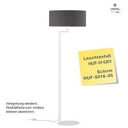 Floor lamp OSKA, height 160cm, with variable hinge-arm & cable switch, E27, without shade, white