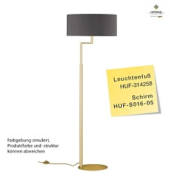 Floor lamp OSKA, height 160cm, with variable hinge-arm & cable switch, E27, without shade, ML Brass