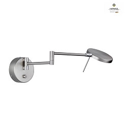 LED wall lamp SOLE, Ausladung max. 52cm, swiveling, with variable hinge-arm & touch dimmer, 6W 2700K 750lm, matt nickel / chrome