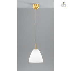 Pendant luminaire,  20cm / height 120cm, E27, white satined opal glass, matt brass