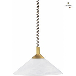 Pendant luminaire from glass, with spiral cable,  40cm, adjustable height 70-150cm, E27, alabaster, matt brass