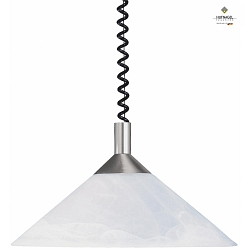 Pendant luminaire from glass, with spiral cable,  40cm, adjustable height 70-150cm, E27, alabaster, matt nickel