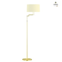 Floor lamp LOOP, variable height, with hinge-outrigger & series pull switch, 3x E27, matt brass / cream chintz