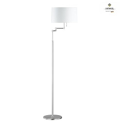 Floor lamp LOOP, variable height, with hinge-outrigger & series pull switch, 3x E27, matt nickel / white chintz