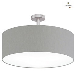 Ceiling luminaire MARA with spacer,  60cm, 3x E27, matt nickel / white fabric cover below / Chintz, light grey