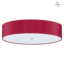 Ceiling luminaire ALEA,  60cm, 3x E27, matt nickel / acrylic cover / chintz shade, ruby