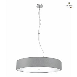 Pendant luminaire ALEA,  78cm, 3x E27, matt nickel / acrylic and glass fibre cover / chintz shade, light grey