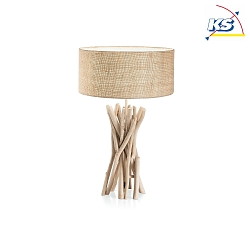 Table luminaire DRIFTWOOD, 1 flame, round, with fabric shade, E27, metal / natural wood
