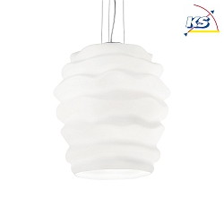 Pendant luminaire KARMA BIG, E27, adjustable height up to 135cm, chrome / white etched glass