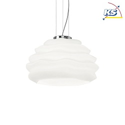 Pendant luminaire KARMA SMALL, E27, adjustable height up to 120cm, chrome / white etched glass