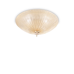 Ceiling luminaire SHELL, 3 flames, Ø 40cm, E27, amber-split glass / brass