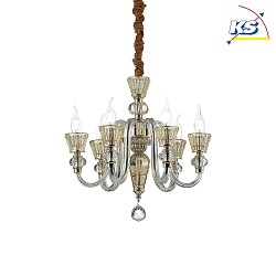 Chandelier STRAUSS, 6 flames,  50.5cm, E14, rose gold / clear glass / amber chrystal glass