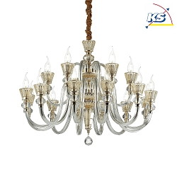 Chandelier STRAUSS, 18 flames,  85cm, E14, rose gold / clear glass / amber chrystal glass