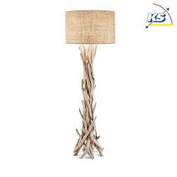 Floor luminaire DRIFTWOOD, 1 flame, Rand with fabric shade, E27, metal / natural wood