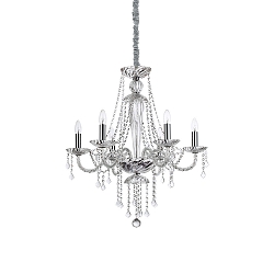 Lysekrone AMADEUS 6-flammer E14 IP20, chrom, gennemsigtig